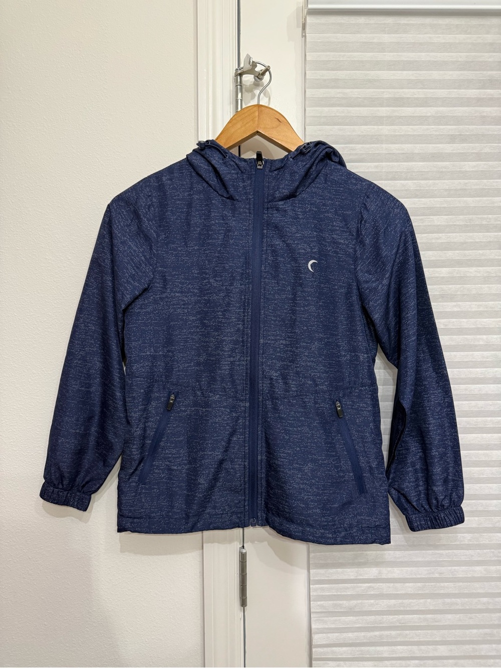 Kids Navy Hooded Rain Jacket with Zipper Pockets